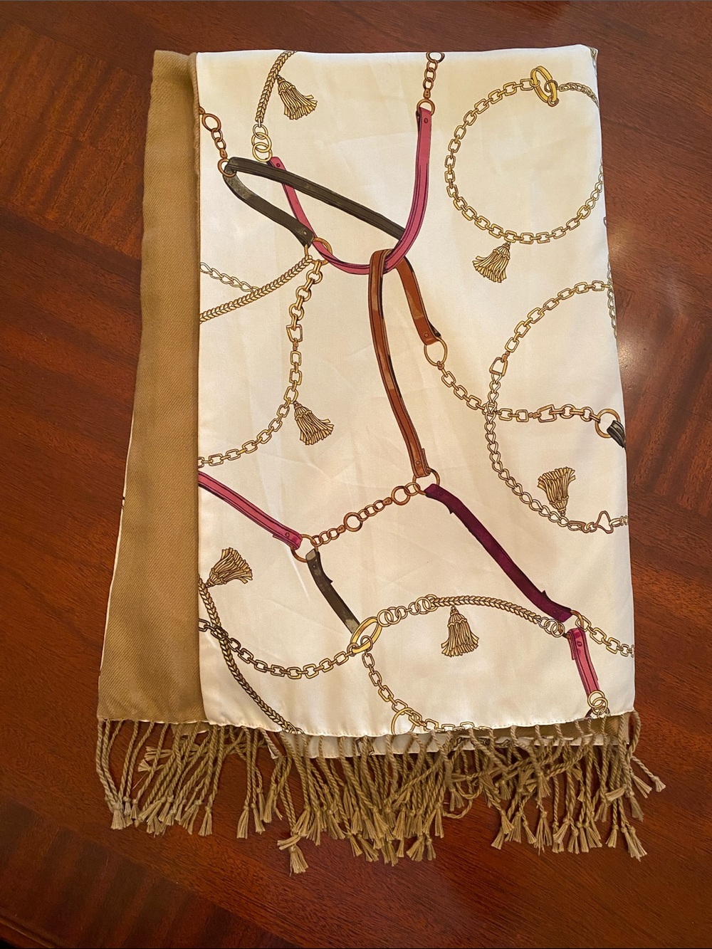 Chico’s Gilded Bridle Reversible Equestrian/ Tan Scarf